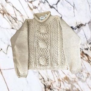 Shenanigans Vintage Chunky Knit
Cream Sweater, Ramie Blend, Knitted by Hand